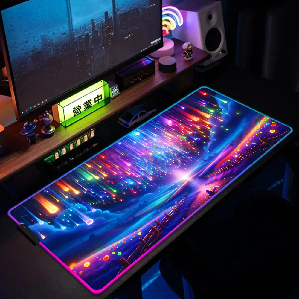 Led Mousepad Rgb Mouse Pad Gamer A Fantasy World Where Rainbow Rain Descends Office Accessories for Desk Back Light Deskmat Mat