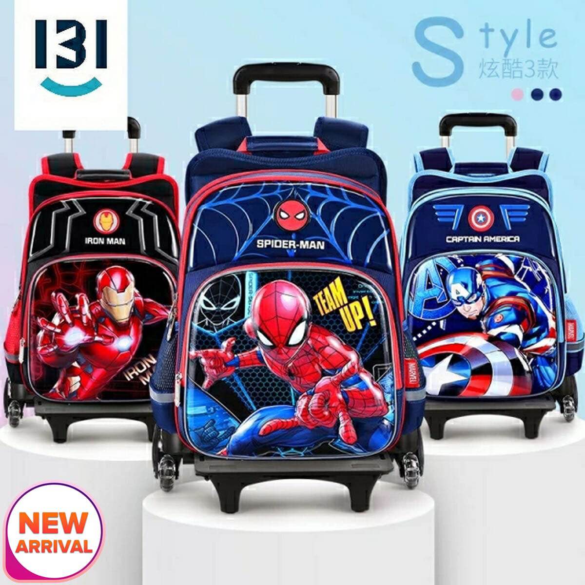 3 Pcs/Set Children Kids School Backpack Trolley With Wheel Boys or Girls