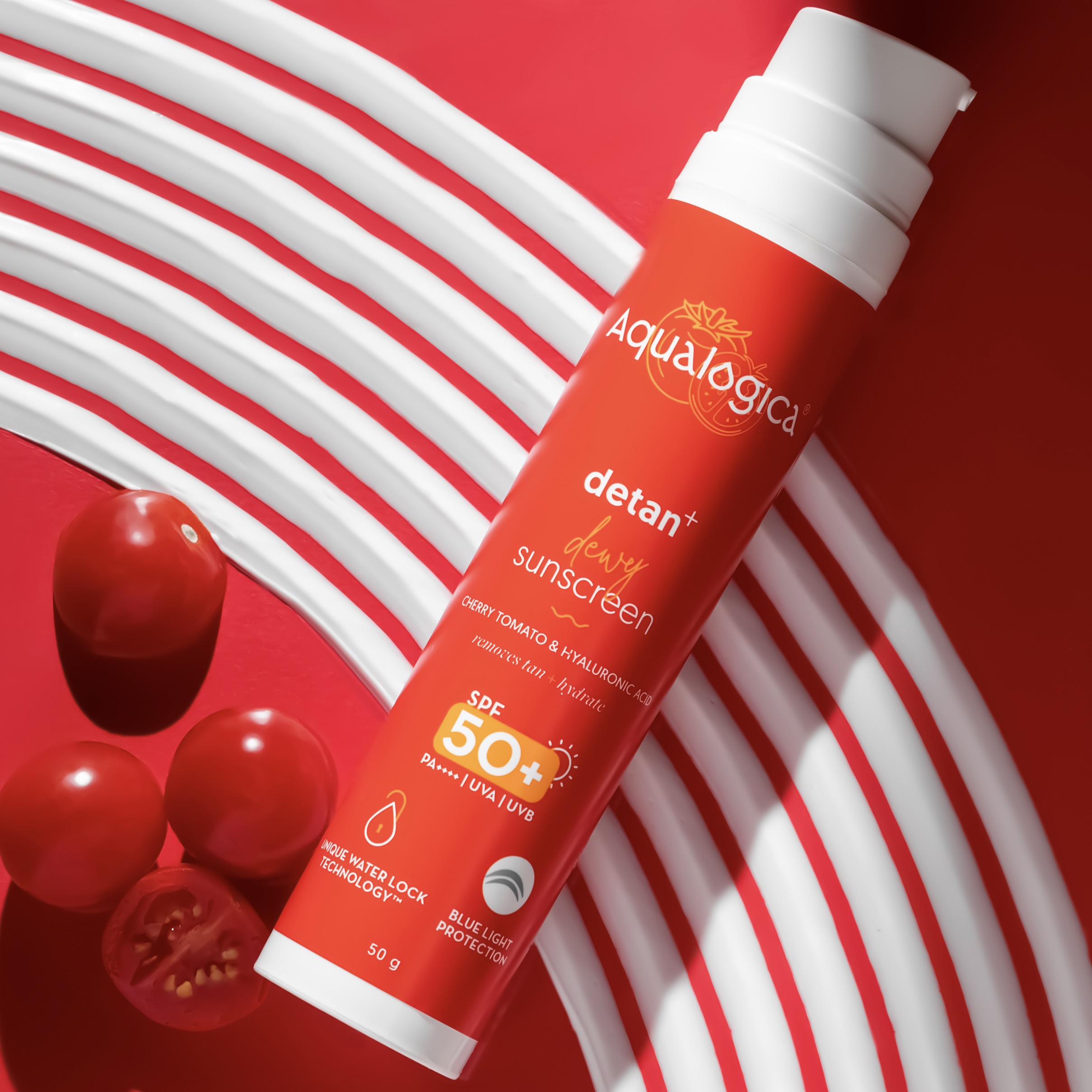Aqualogica Detan+ Dewy Sunscreen SPF 50+ With Cherry Tomato and Hyaluronic Acid 50gm