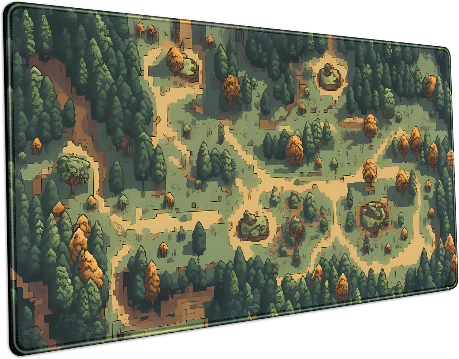 Cute Forest Pixel Desk Mat - Brown & Green XXL Gaming Mouse Pad for Women, Extended Keyboard Mat for Office Decor