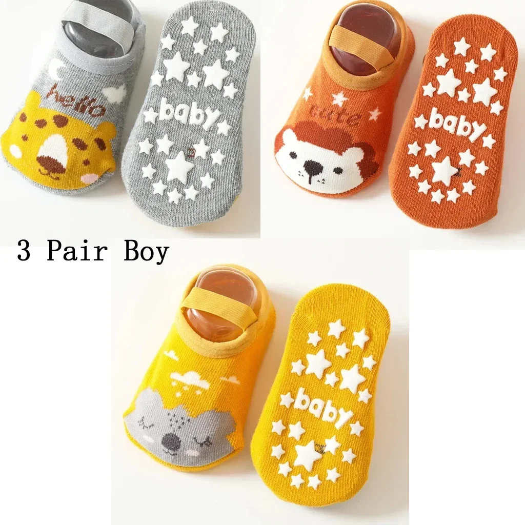 3/1 Pairs Newborn Baby Girls Boys Socks Non Slip Cotton Cartoon Print Kids Socks For Boys Girls Toddler Floor Sock Spring Autumn
