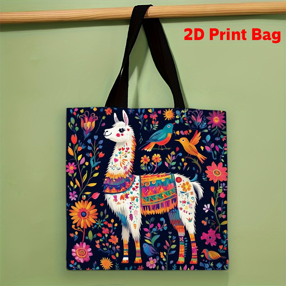 1pc Colorful Alpaca Festival Print Tote Bag - Large Capacity Lightweight Shoulder Bag