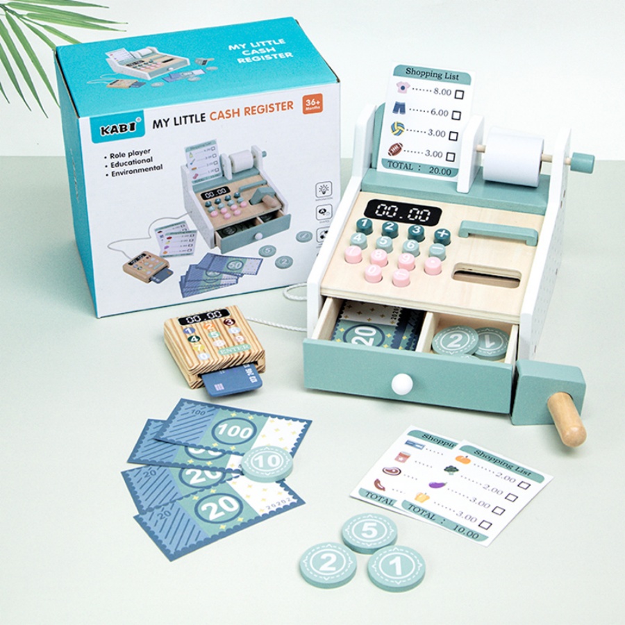 Children's early education play house toy simulation wooden cash register multifunctional shopping supermarket