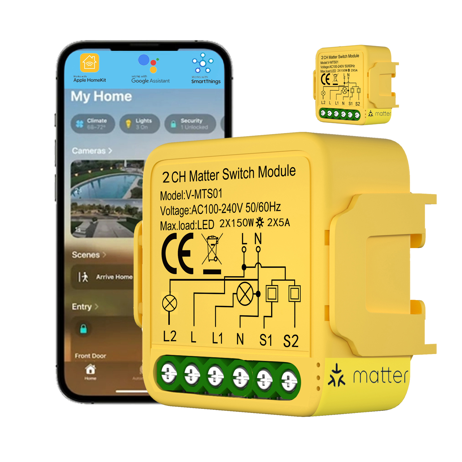 Matter Smart Switch Module WIFI Relay Circuit Breaker Smart Home Automation Collaborates with Homekit/Alexa//smartTings