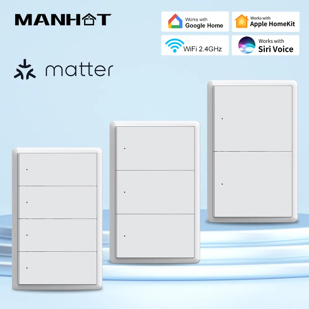 Matter WiFi Smart Push Button Switch 1-4 Gang US No Neutral Wire Homekit Siri Voice Control Work with Tuya Alexa Home - image 1