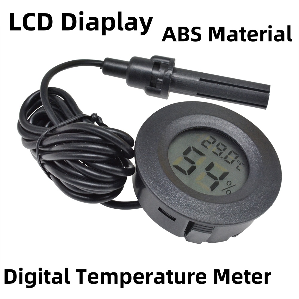 Circular Embedded Digital Thermometer Hygrometer Meter Temperature Humidity Meter With Probe 1.5 Meters Black For Aquarium Tank