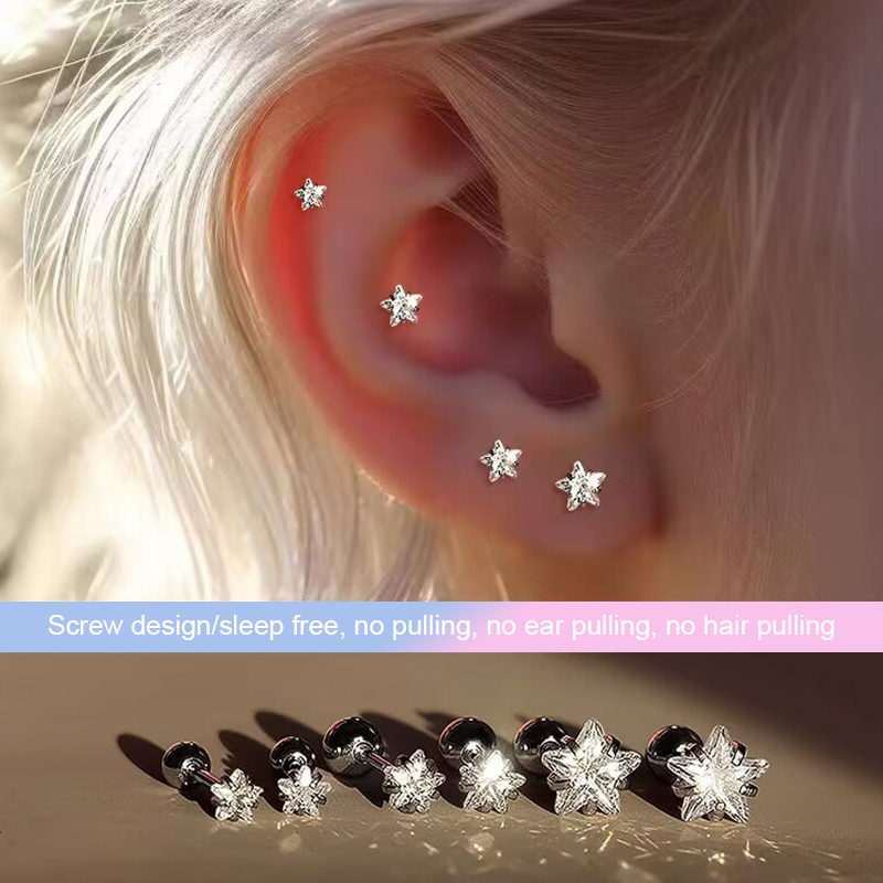316L Stainless Steel Helix Piercing Star Earrings Women 1pc Trend Zircon Lobe Rook Cartilage Ear Jewelry Body Accessories