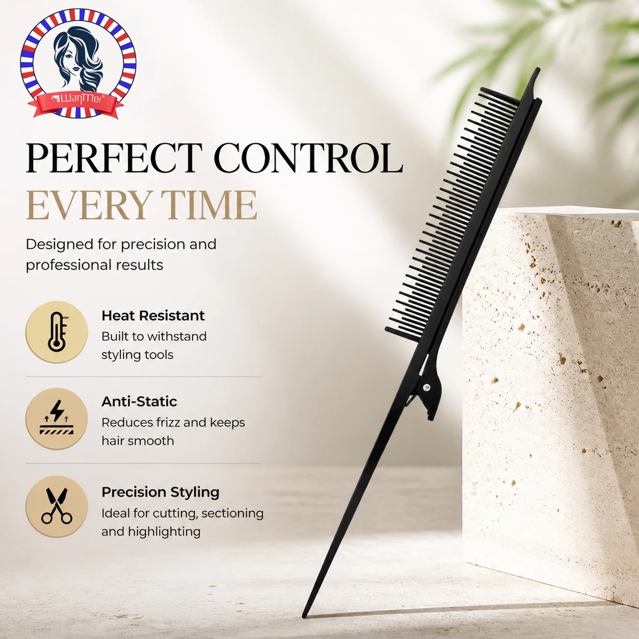 1pc Professional Salon Hairdressing Comb Black Multifunctional Highlight Clip Comb For Hair Styling Antistatic Combs