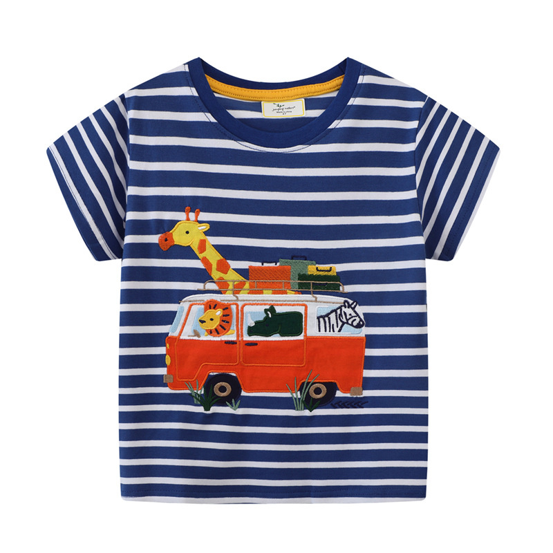 Jumping Meters 2-7T Striped Summer Boys Girls Tees Animals Tshirts Embroidery Kids Tops Cotton Fashion Baby Clothing