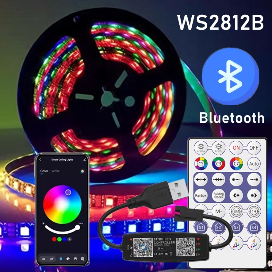 WS2812B LED Strip RGB IC Smart USB Bluetooth Music Controller Kit Individually Addressable Smart RGB LED Strip 30/60/144Leds/m