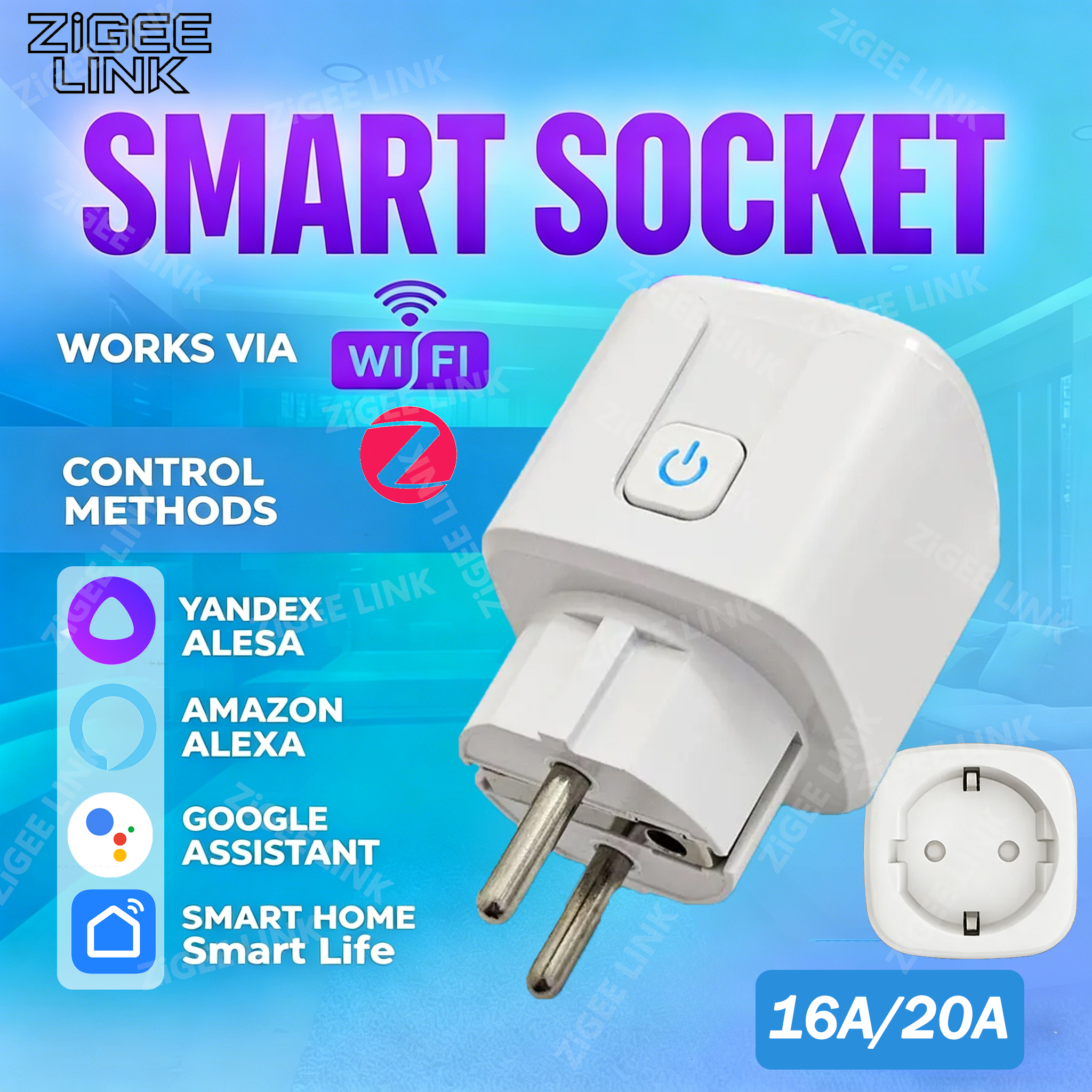 Smart Plug WiFi Outlet ZigBee Smart Socket EU Works with Tuya Alexa Home 16A/20A Device Sharing APP Remote/Voice Control