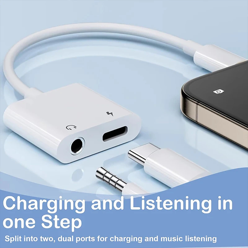 1/2/3/4/5/6Pcs 2in1 Audio OTG Adapter USB C To 3.5 Mm Jack Type-C Charging 3.5mm Aux Cable Wired Headphones Connector