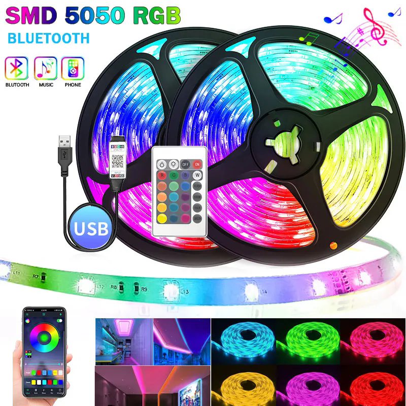 RGB LED Strip Light SMD 5050 USB Remote&APP Control Bluetooth Flexible Tape Diode Ribbon for TV Backdrop Living Room Bedroom