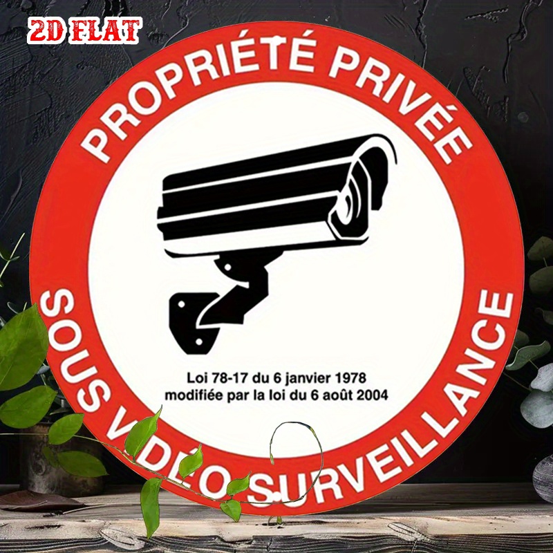 2D flat, 1pc security camera circular sign - retro surveillance wooden wall art and video surveillance, for indoor/outdoor use