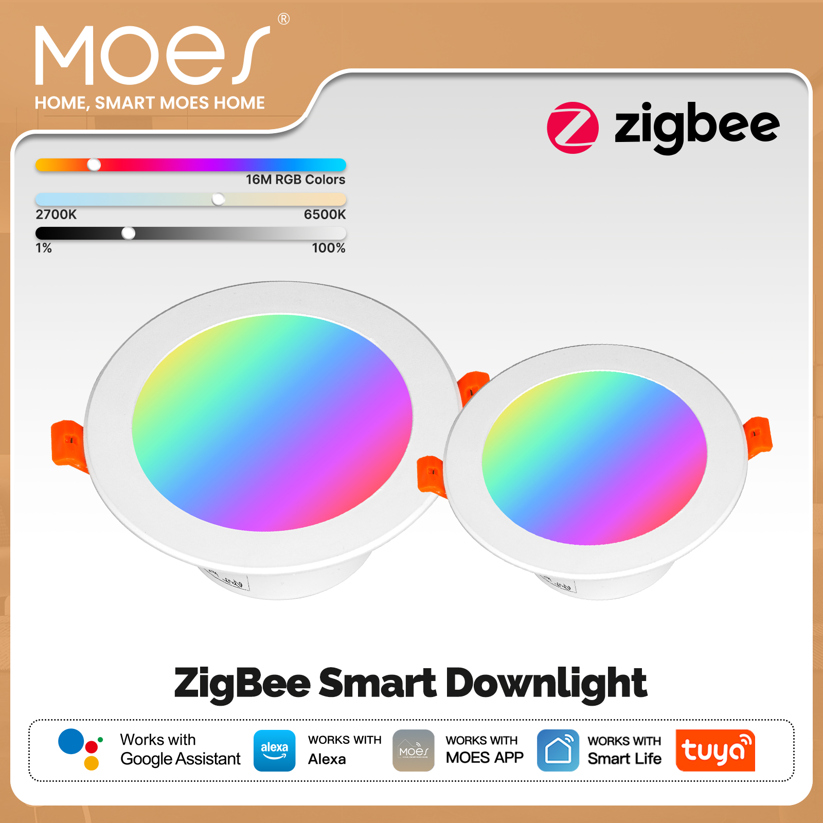 MOES Tuya ZigBee Smart LED Downlight RGB Color Dimming Round Spotlight Lamp 9W 12W Works with Alexa Home lightify