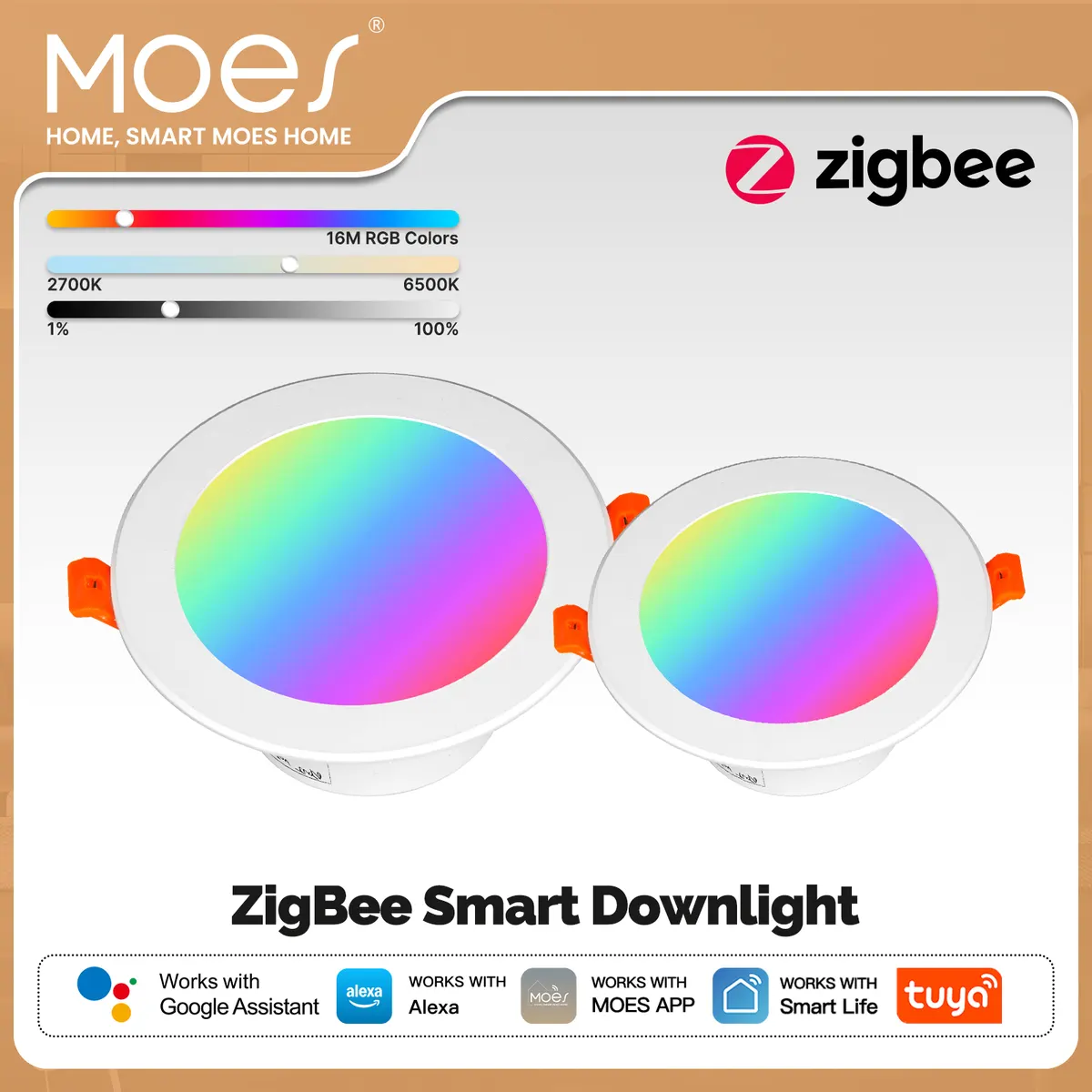MOES Tuya ZigBee Smart LED Downlight RGB Color Dimming Round Spotlight Lamp 9W 12W Works with Alexa Home lightify - image 1