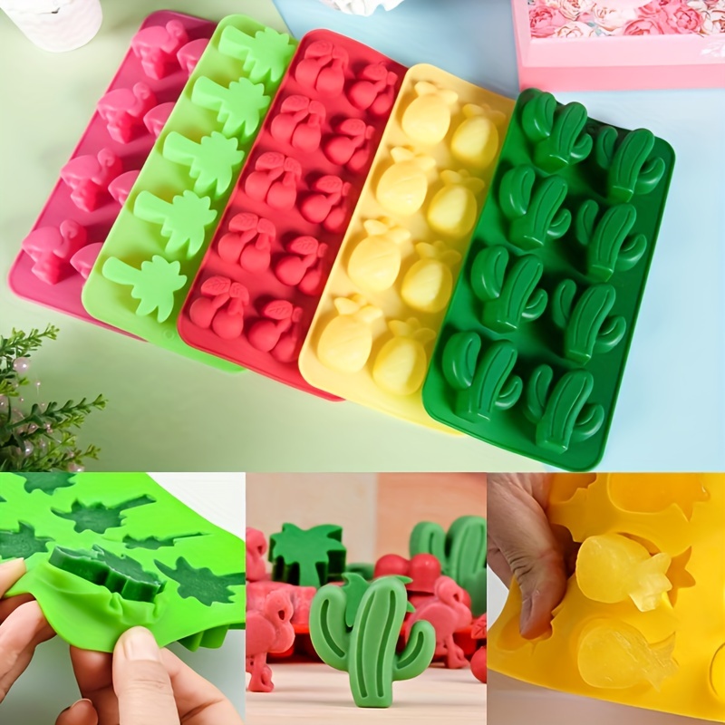 1/4pcs Hawaiian Cactus Pine Flamingo Ice Cube Tray Cartoon Flexible Silicone Ice Mold for Soft Drinks Whisky Ice Maker Tool