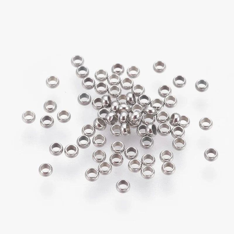 ahout 416pcs/5g 316 Surgical Stainless Steel Crimp Beads Rondelle Stainless Steel Color 1.9mm Hole: 1mm