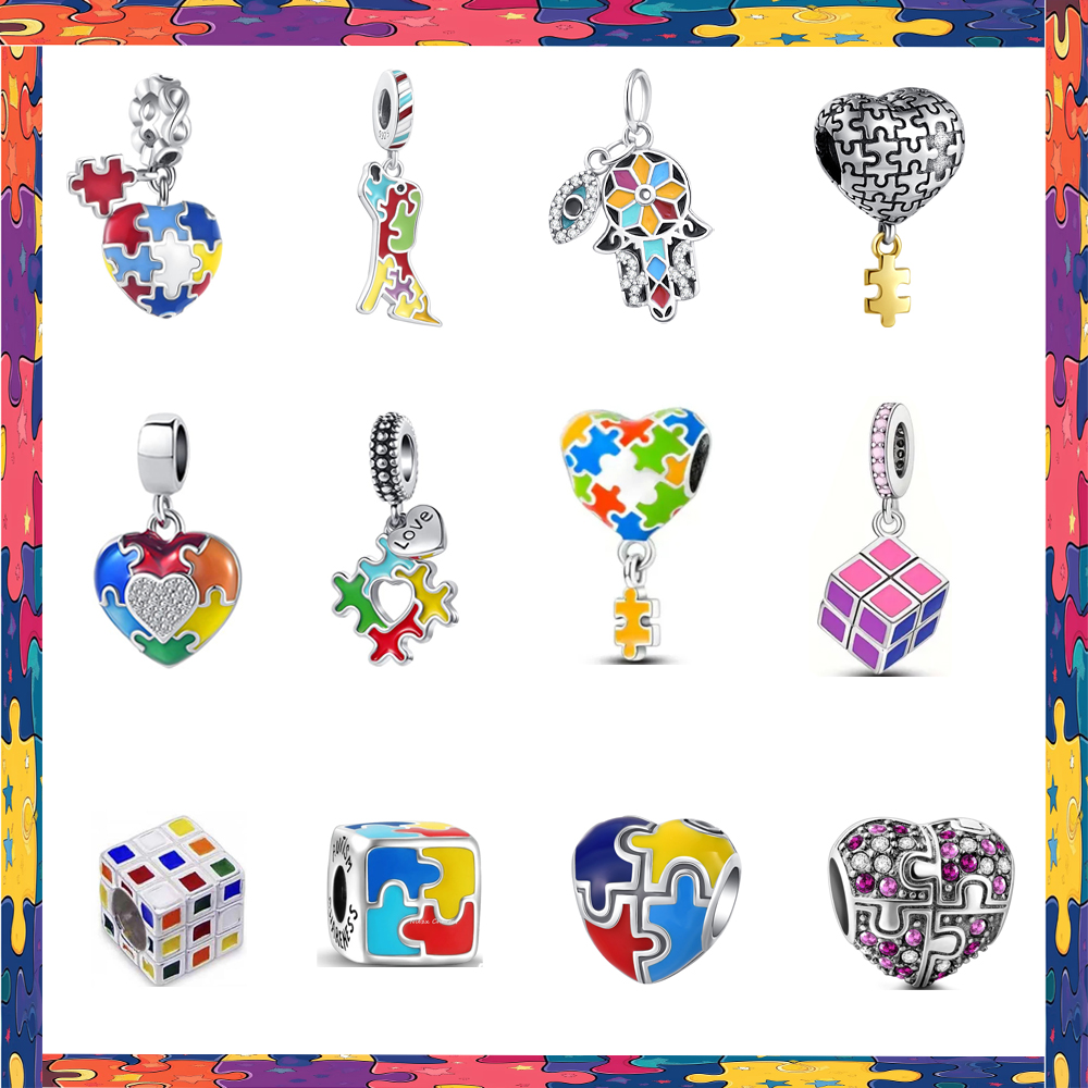 New 925 Silver Colorful Pandent Heart Jigsaw puzzle Forever Charm Clip Beads Fit Original Bracelet DIY Fashion Woman Jewelry