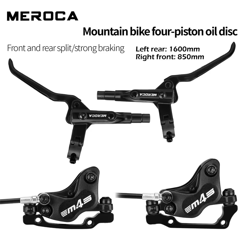 MEROCA NEW M4S 4-Piston MTB Hydraulic Brakeset Split Brake Left rear and Right front Brake 850mm/1600mm For MTB Bike Disc Brake