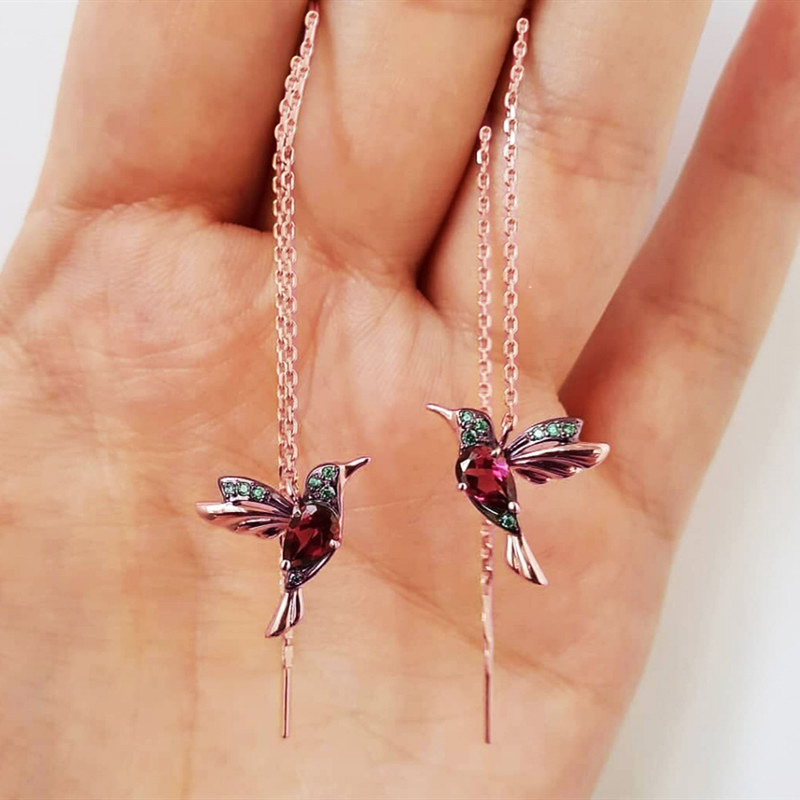 Huitan Cute Colorful Birdie Long Chain Women Dangle Earrings Dance Party Fashion Accessories Delicate Little Bird Earrings