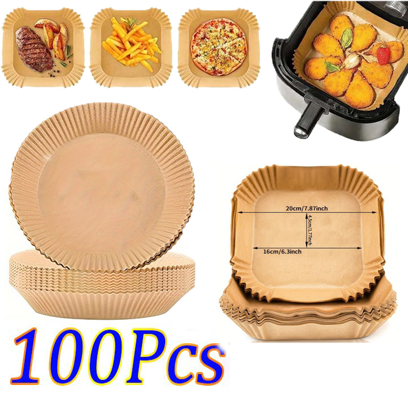 100/50PCS Air Fryer Paper Trays Airfryer Baking Paper Molds Square Round Oil-proof Air Fryer Disposable Cooking Paper Liner