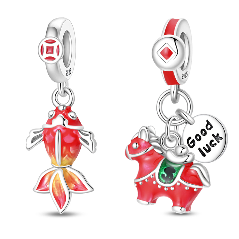 Fit DIY Original 925 Sterling Silver Chinese Good Luck Koi Horse Charms Beads For Women Birthday Cute Pretty Jewelry
