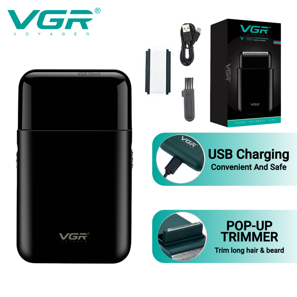 VGR V-390 Rechargeable Beard Shaver | Portable Grooming Trimmer for Home & Travel