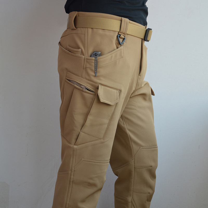 TRVLWEGO Men Winter Waterproof Climbing SkiingTrekking Fleece Fishing Sharkskin Cargo Pants Camping Hiking Trousers