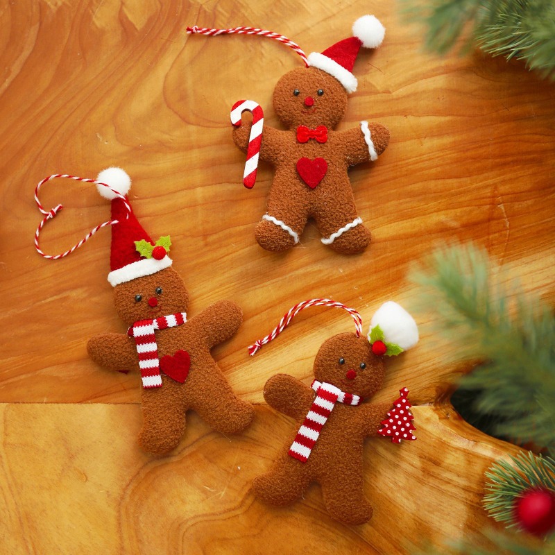 3PCS Christmas Fuzzy Gingerbread Man Doll Xmas Tree Pendants New Year Kids Gift Hanging Ornaments Christmas Decorations for Home