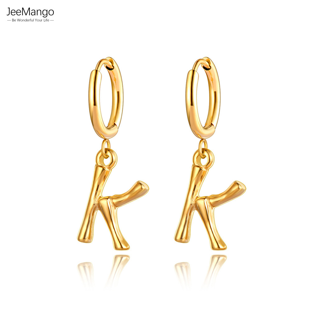 JeeMango 18K Gold Plated Initial Hoop Earrings For Women Stainless Steel Drop Dangle Alphabet Letters Earrings Jewelry JE22035