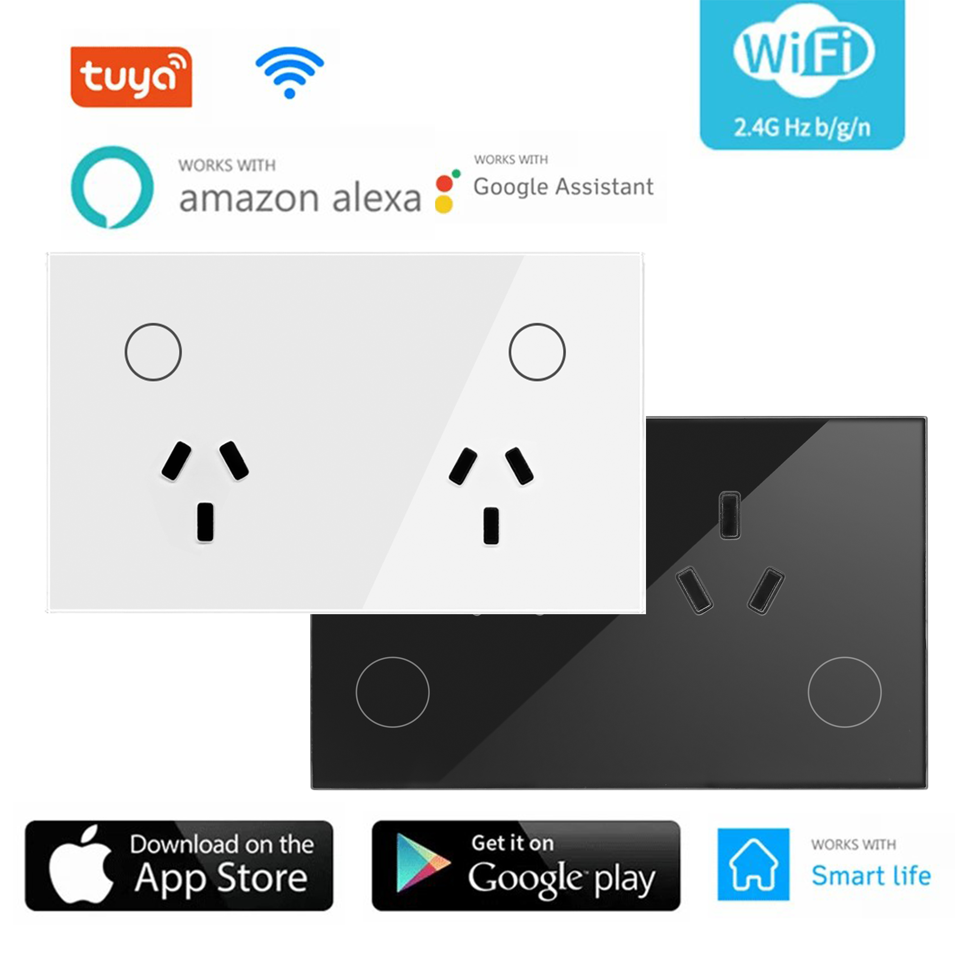 tuya 15A AU Argentina Panel Wall Socket WIFI White Crystal Glass Touch Timmer Power Outlet Smart Home Voice Home Alexa