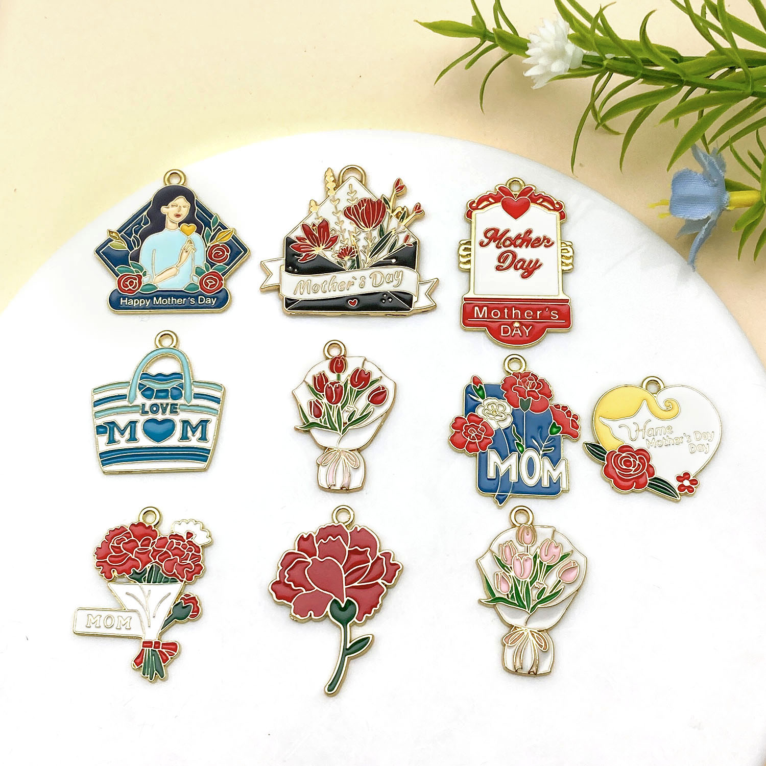 5/10pcs Alloy Drip Enamel Mother's Day Series Pendants Accessories, DIY Necklaces, Earrings, Keychains, Jewelry Making Fashion