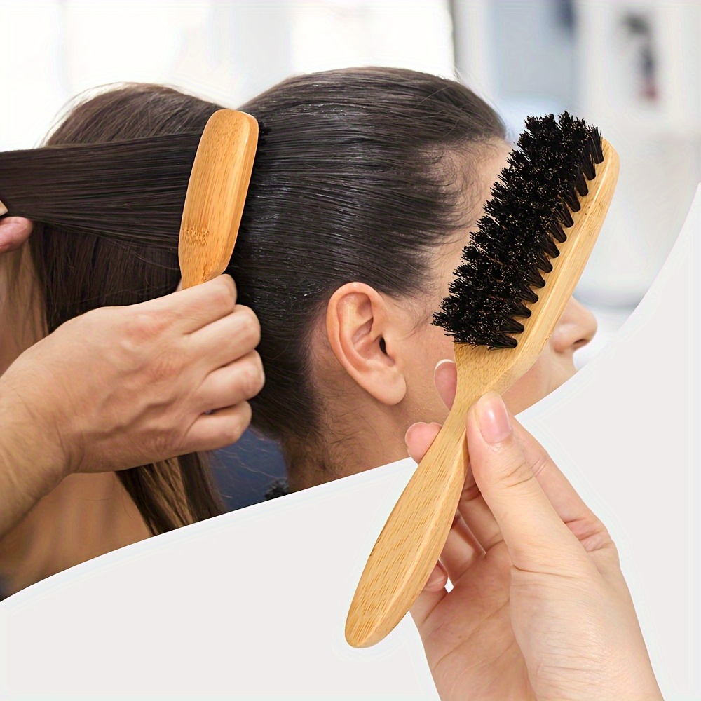 Wooden Handle Bristle Hairbrush - Anti-Static, Smoothing, Styling Brush for Smooth, Volume-Filled Hair - Natural Bamboo Handle
