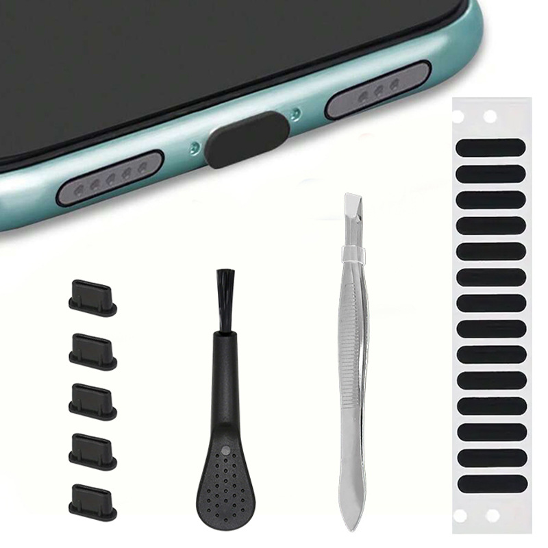 Dust Proof Cleaning Kit for iPhone PC, Universal Cleaning Tool with Brush & Dust Plug for Type C, Lightning, USB Port