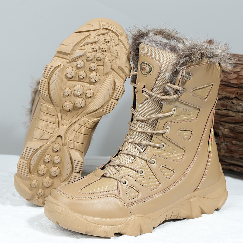 Winter Warm Men Boots Leather Mens Snow Boots No-slip High Top Male Work Shoes with Fur Handmade Waterproof Male Ankle Boots
