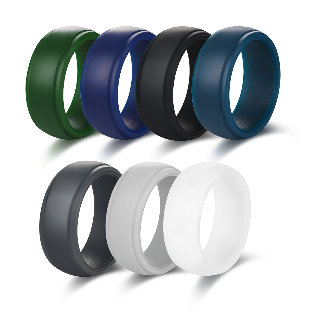7 Pack Wedding Bands for Men, 8mm Hypoallergenic Breathable Men's Silicone Ring for Him, Multi Color Active Sport Fitness