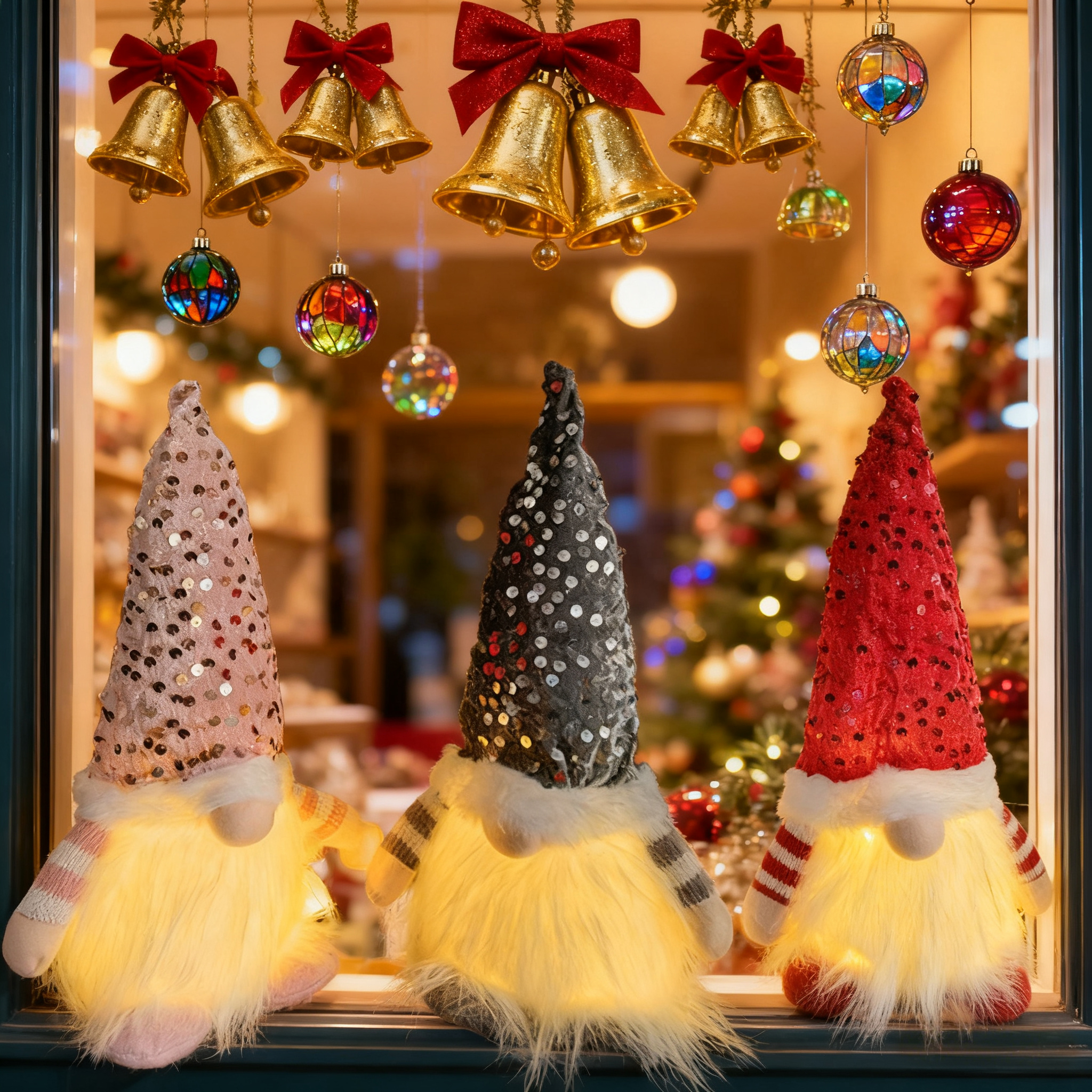 Festive Dolls Light Plush Rudolph with LED Lights Sequins Glowing Gnome for Decorating home Table Mantle Holiday