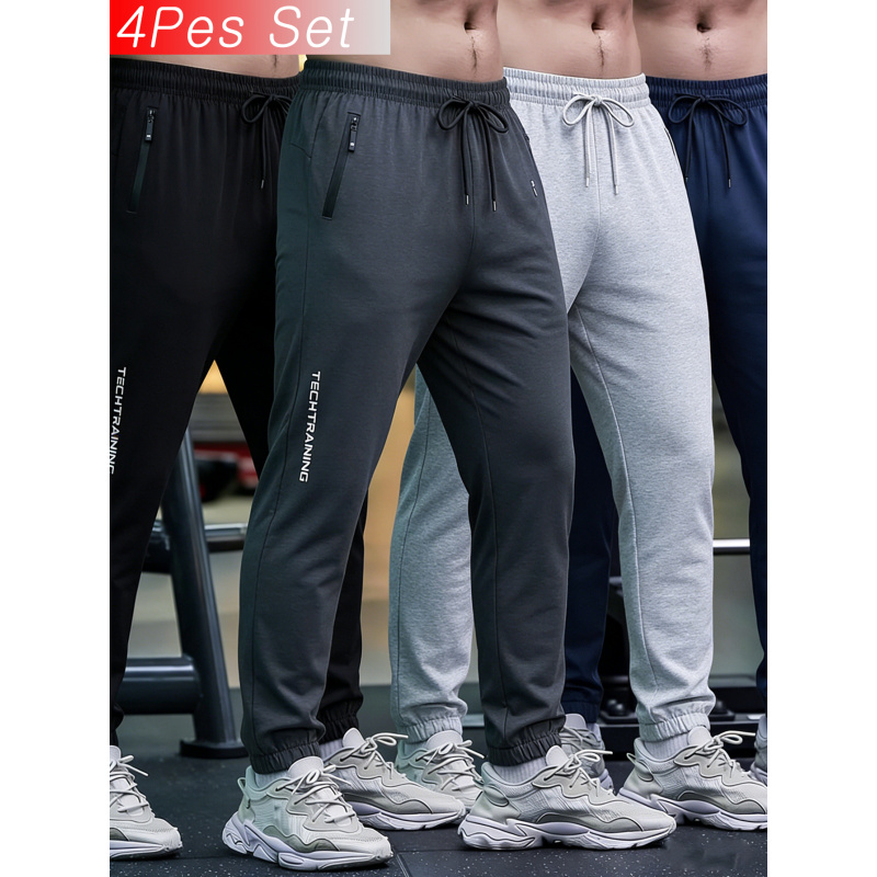 4-Piece Set Casual Pants Men's Sports Trousers Spring Summer Thin Breathable Elastic Quick-Drying Running Fitness Leggings