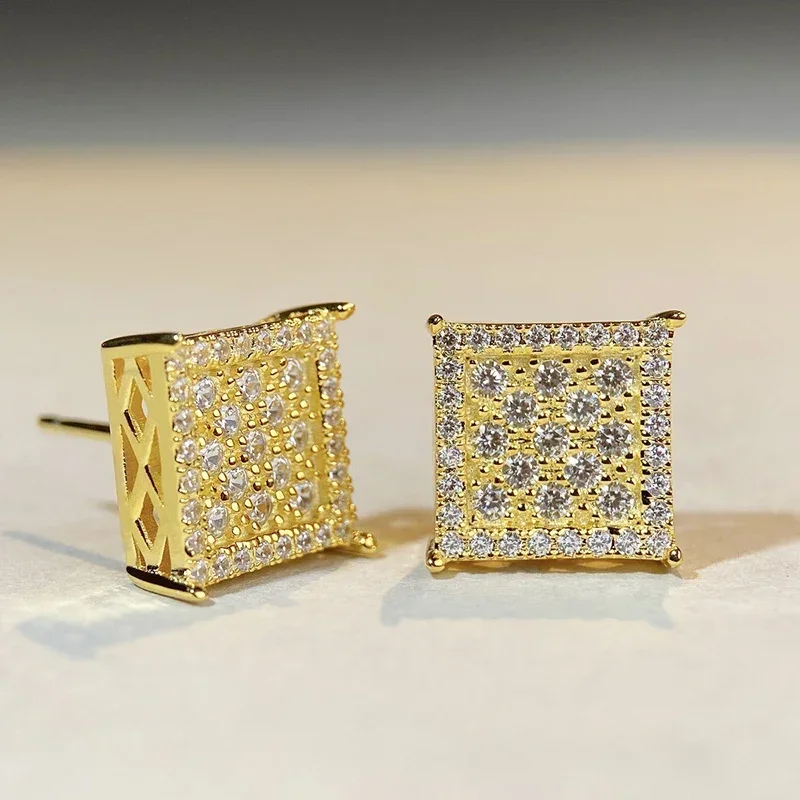 Huitan Fashion Square Shaped Stud Earrings Lady Stylish Luxury Sparkling Everyday Jewelry Brilliant Cubic Zirconia Accessories