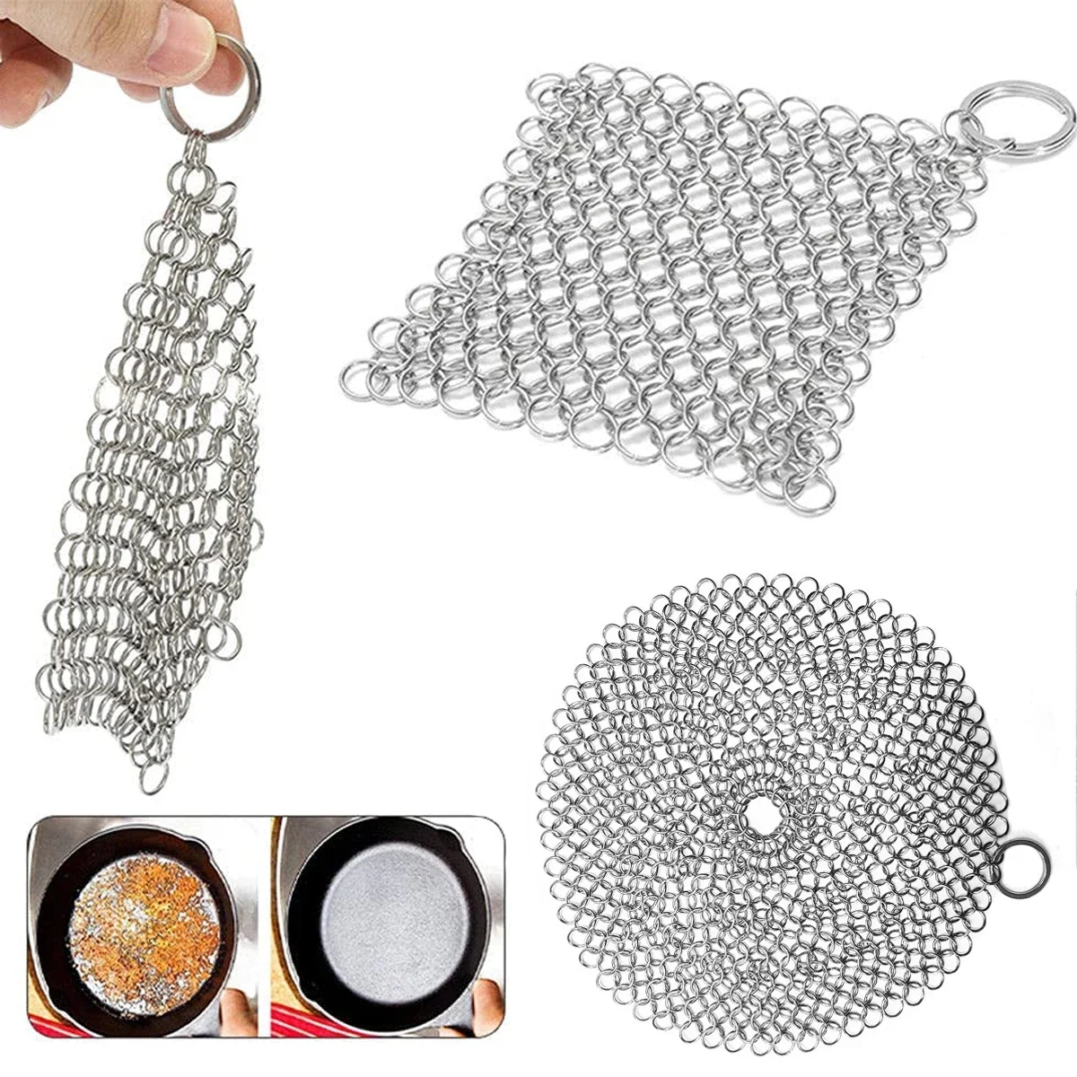 1PC Stainless Steel Chainmail Scrubber Reusable Kitchen Cleaning Ring Washing Net Cleaner Tool for Home Pot Pan Dish