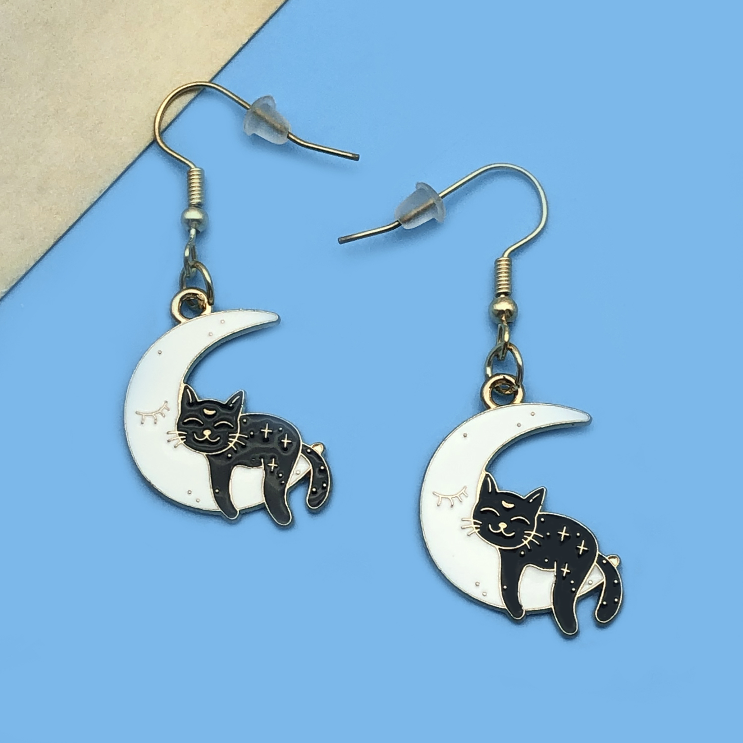 1 Pairs Halloween Horror Funny Black Cat Skull Cartoon Creative Personality Cat Sun Moon Drop Charm Earrings Party Jewelry