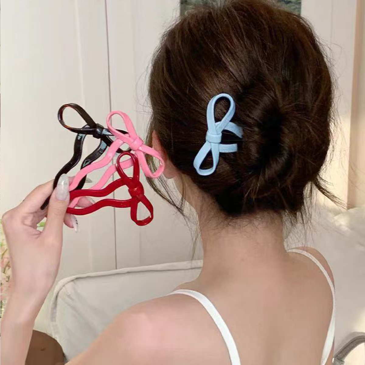 1PC ballet style acetate bow hairpin, sweet and cute U-shaped hairpin，new hair hairpin with a coil on the back of the head