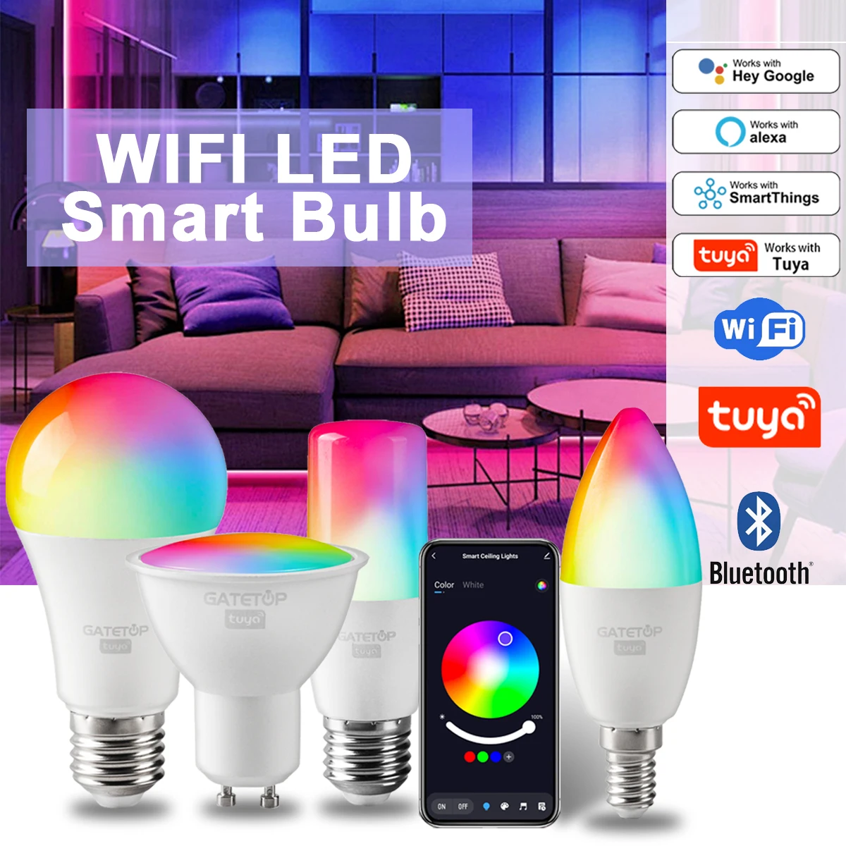 Dimmable Tuya Rgb Smart Bulb Gu10 C37 A60 T37 E14 E27 B22 Light Wifi Led Magic Lamp AC85V-265V Work With Alexa Home lightify