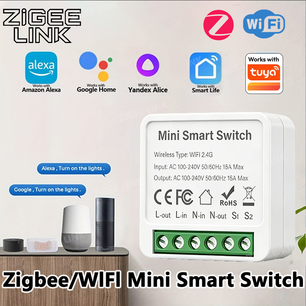 ZigBee or WiFi Smart Switch Module 16A/20A Mini Relay Breaker Smart Home Automation Works with Tuya Alexa
