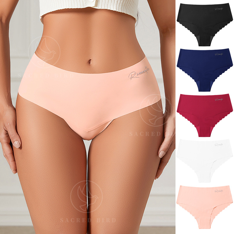 YMQJ Hot Sale Ladies Ribbed Bikini Ice Silk Seamless Panties Wave Cut Stretch Invisible Seamless Women's Panties
