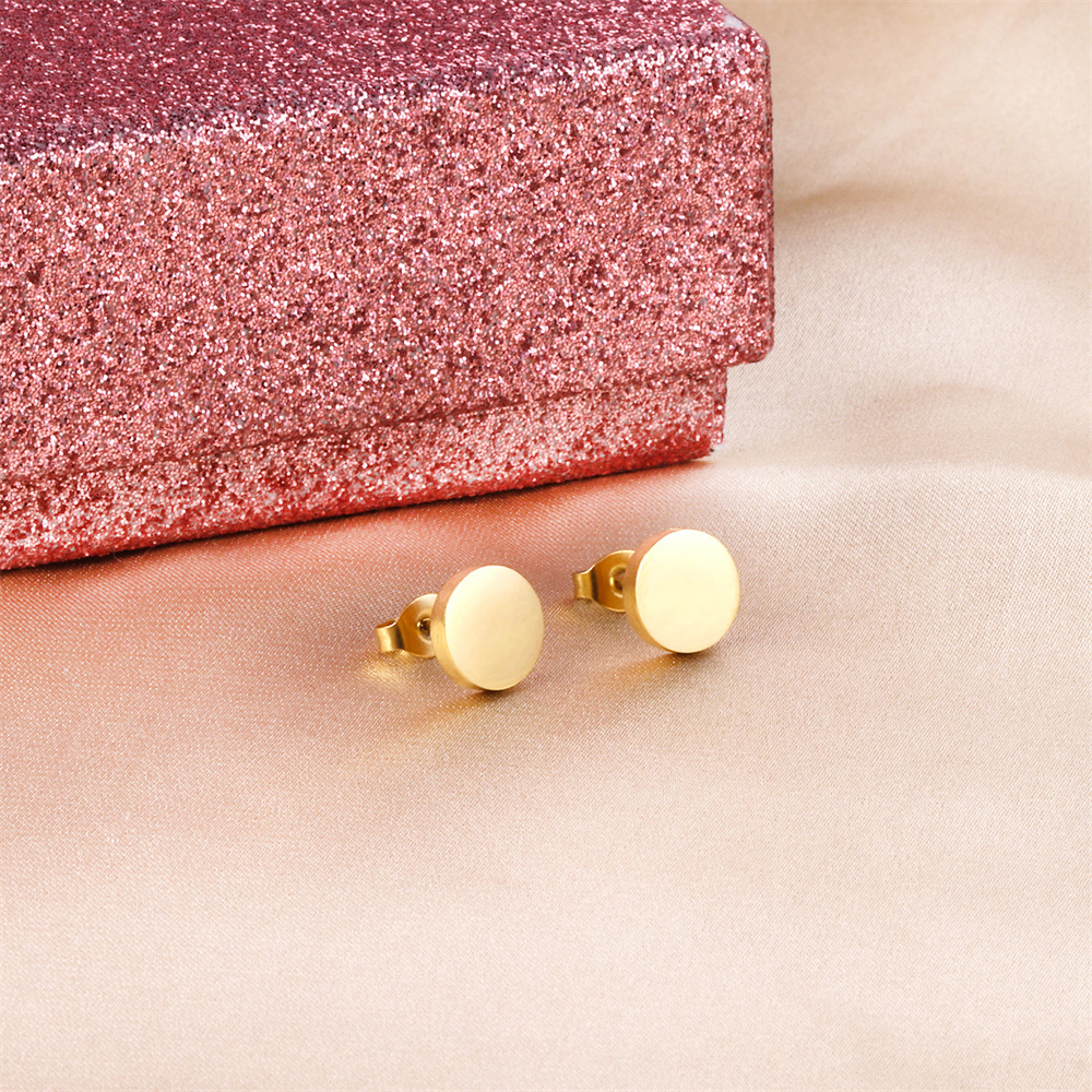 1 Pair Korean Women's Simple Earring Gold Color Stainless Steel Geometric Round Charm Pendent Stud Earrings For Women Jewelry