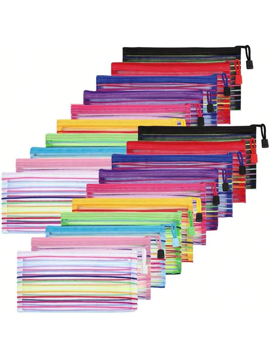 5pcs/10pcs A6 Colorful Mesh Bags with Zipper Student Stationery Ticket Cosmetic Storage Bags for Office School Organization