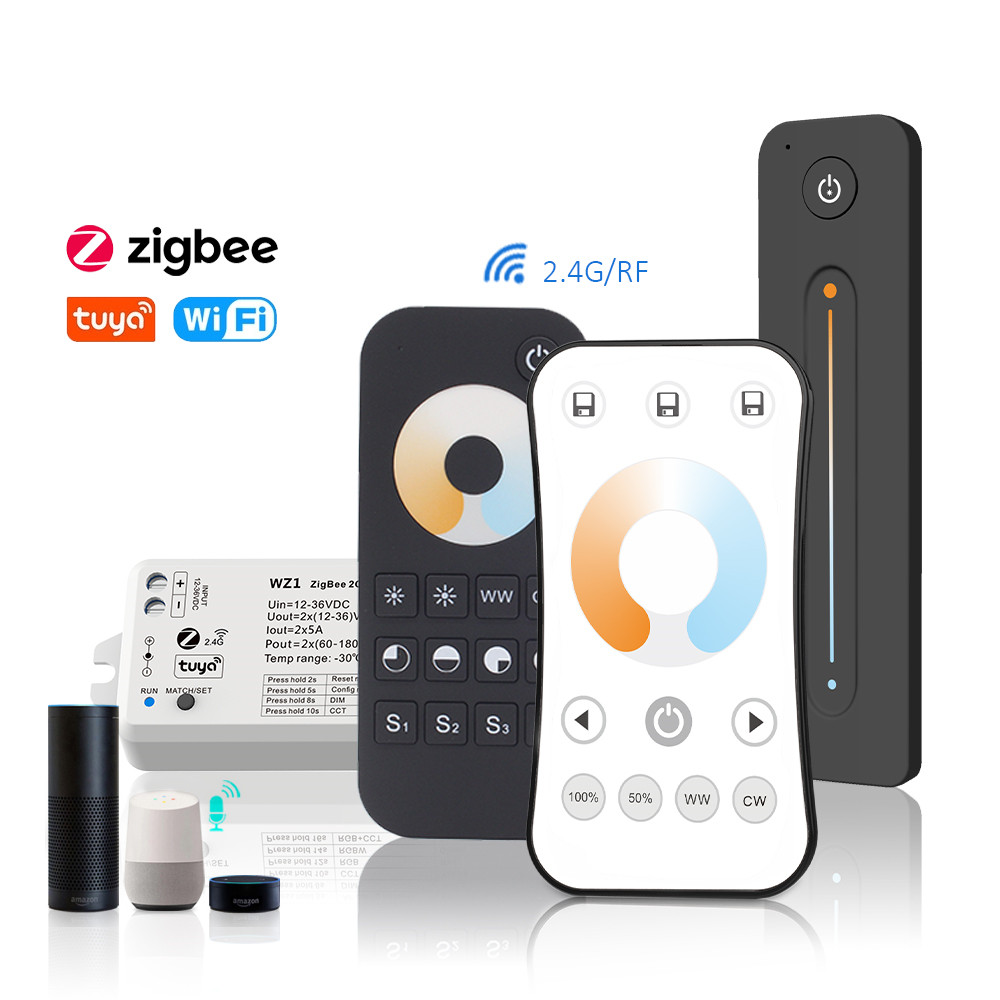Tuya Zigbee Dimmer Switch LED 12V 24V Wifi Smart Life 2.4G RF WW CW CCT LED Strip Dimer Controller Work with Alexa Yandex Alice