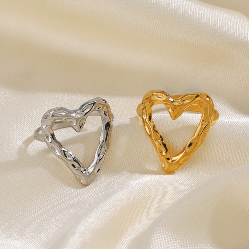 ANENJERY 316L Stainless Steel Irregular Hollow Heart Open Ring for Women Men Personality Popular Ring Party Jewelry Wholesale